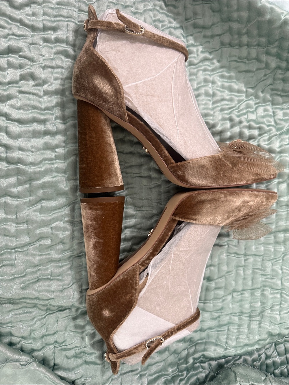 Sam Edelman Velvet Tulle Block Heel Pumps in Light Brown - Picture 5 of 5